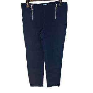 J McLaughlin Navy Textured Cropped Ankle Pants Womens 6 Silver Ring Zip Preppy